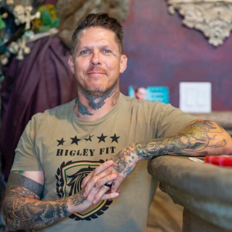 Portrait of Jason “Elvis” Martin, founder of Elvis Tattoo Shop in Nashville, known for custom black and grey realism tattoos